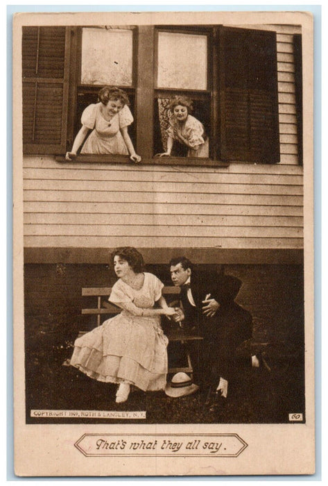 c1910's Couple Romance Stops The Dandruff Dustin Chicago IL Advertising Postcard