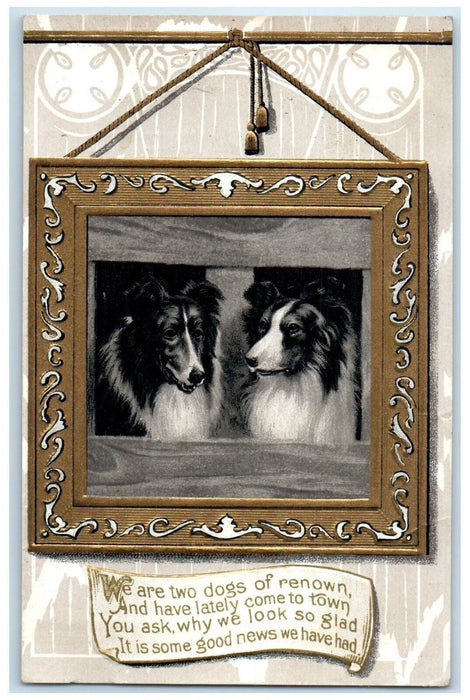 1910 Collie Dog Hanging Frame Animals Embossed RPO Posted Antique Postcard
