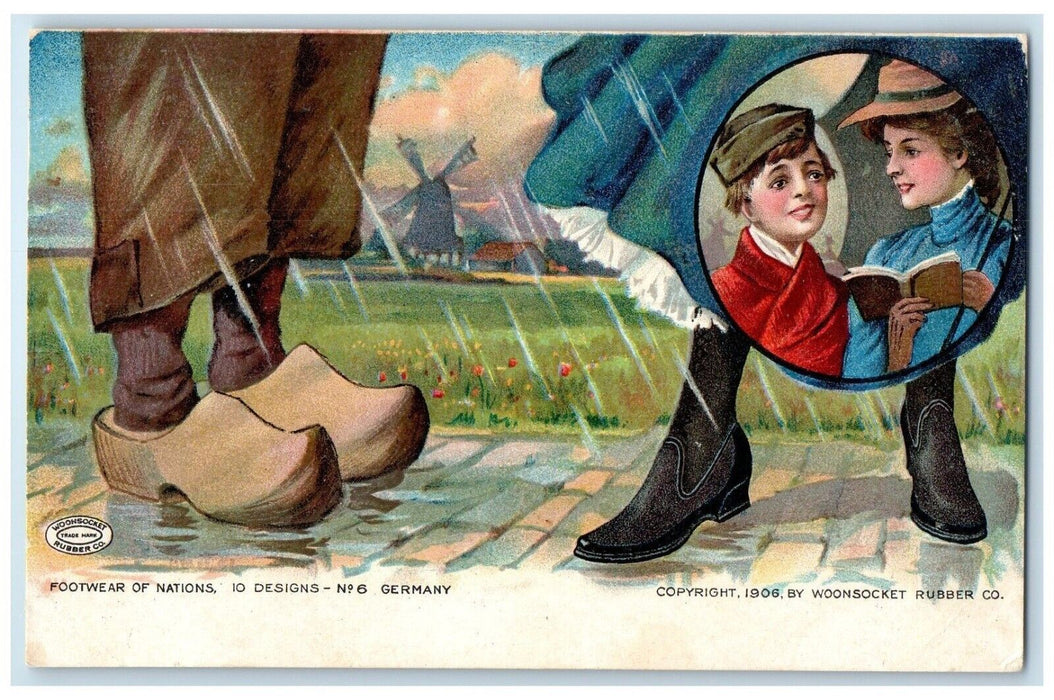 Footwear Of Nations Germany Woonsocket Rubber Co Dutch Shoe Advertising Postcard