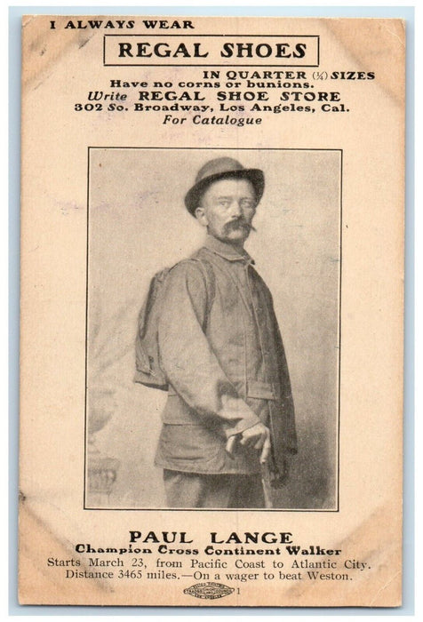 Cross Continent Walker Advertising Regal Shoes Paul Lange Los Angeles Postcard