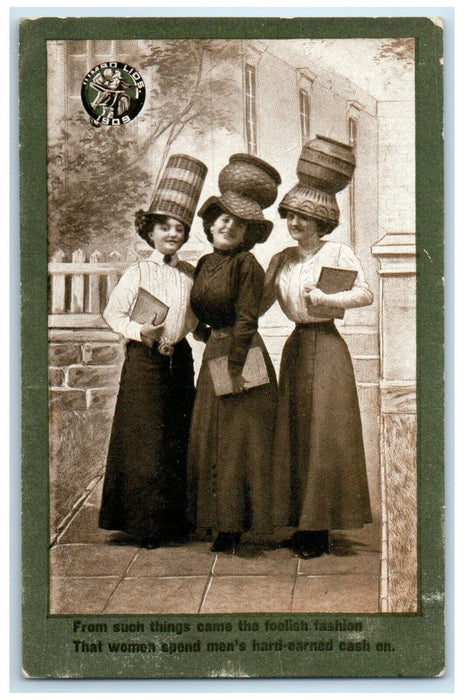 1909 Pretty Womans Foolish Fashion Basket Hats Faulkton South Dakota SD Postcard