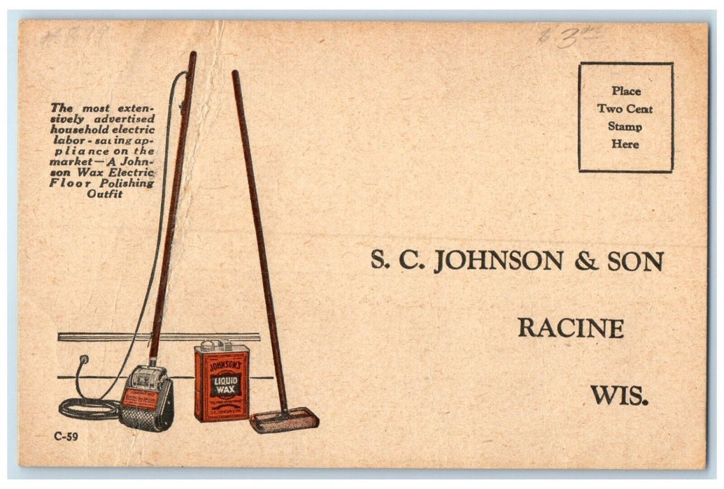 c1905 Liquid Wax SC Johnson & Son Racine Wisconsin WI Advertising Postcard