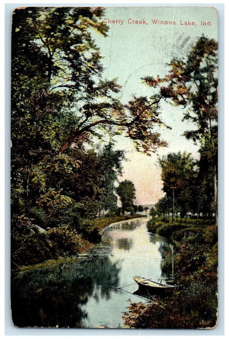 1908 View Of Cherry Creek River Winona Lake Indiana IN Posted Antique Postcard