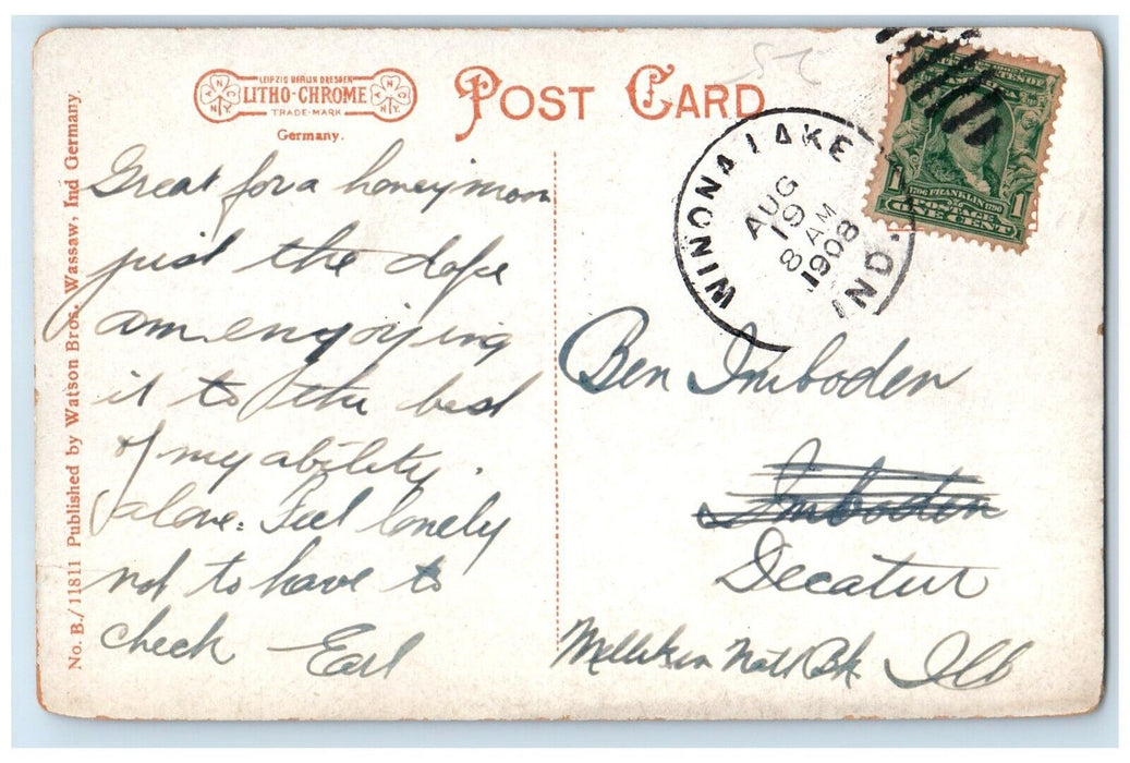 1908 View Of Cherry Creek River Winona Lake Indiana IN Posted Antique Postcard