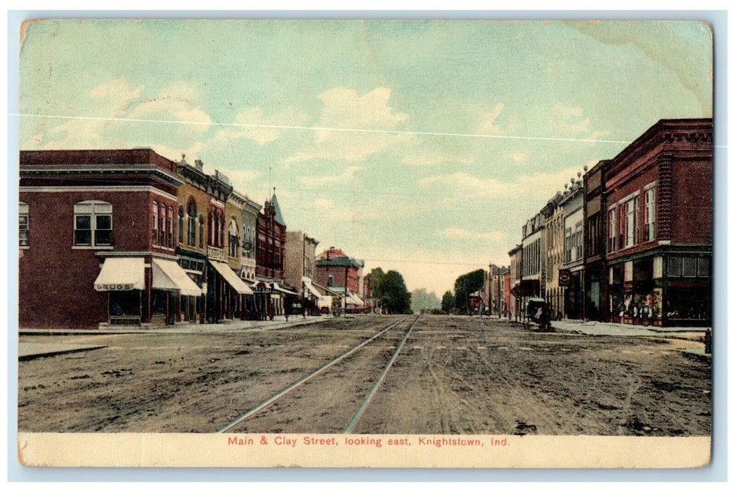 Main & Clay Street Looking East Knightstown Indiana IN Dirt Road Posted Postcard