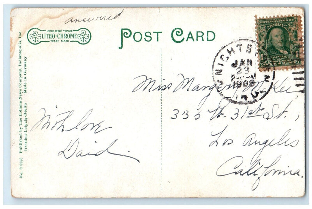 Main & Clay Street Looking East Knightstown Indiana IN Dirt Road Posted Postcard