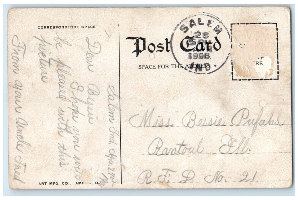 1908 Graded School Building Scene Street Salem Indiana IN Antique Postcard