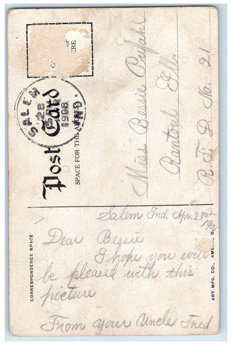 1908 Graded School Building Scene Street Salem Indiana IN Antique Postcard