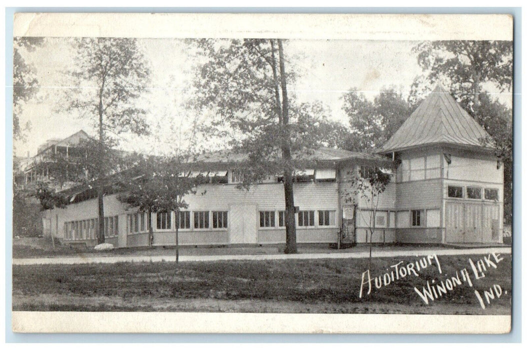 1906 Auditorium Building Scene Street Winona Lake Indiana IN Antique Postcard