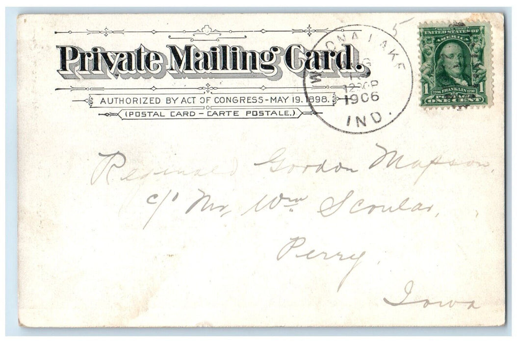 1906 Auditorium Building Scene Street Winona Lake Indiana IN Antique Postcard