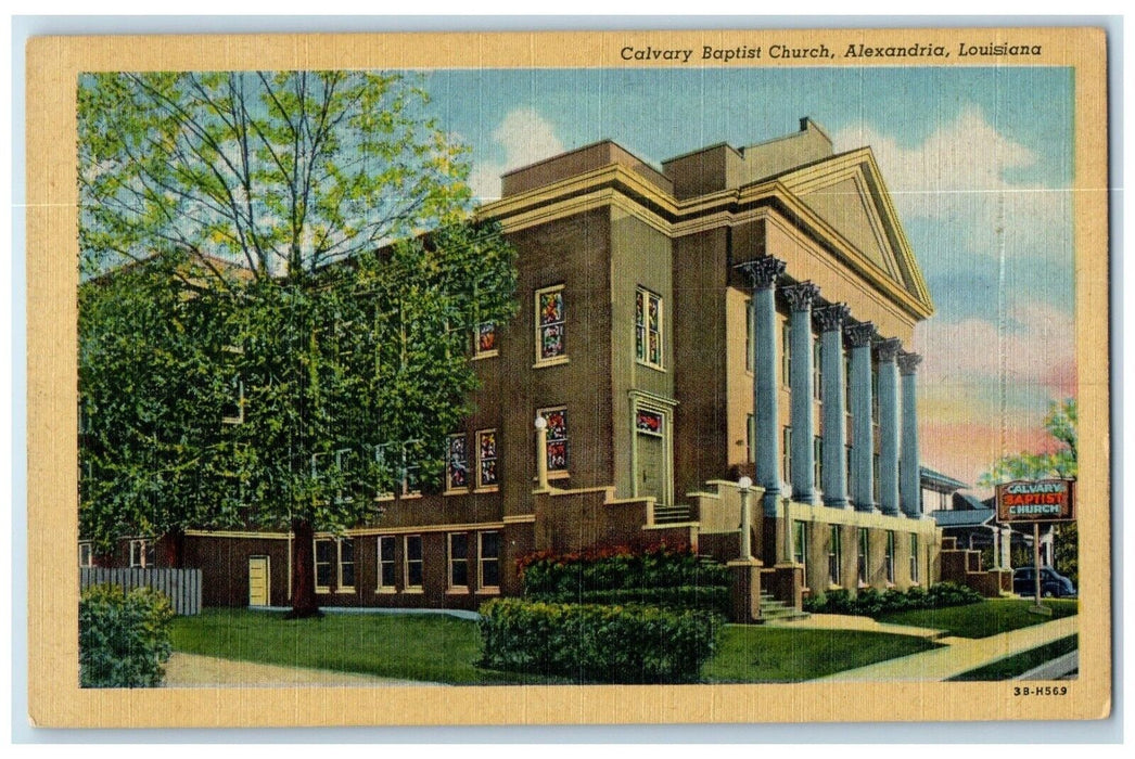 c1940's Calvary Baptist Church Street View Alexandria Louisiana LA Postcard