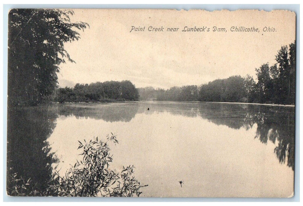 c1910 Paint Creek Near Lunbek's Dam River Lake Chillicothe Ohio Vintage Postcard