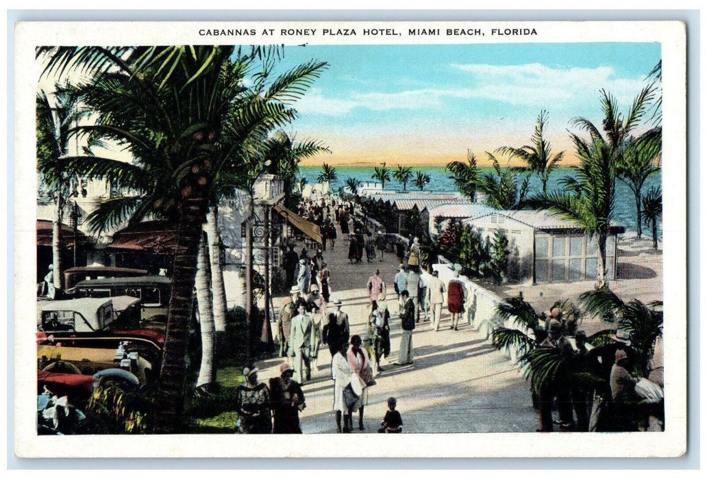c1940 Cabannas Roney Plaza Hotel Classic Cars Park Miami Beach Florida Postcard