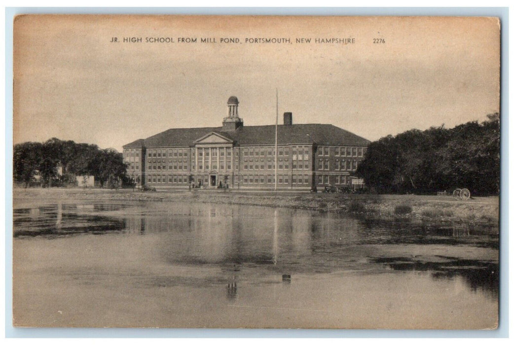 c1940 Jr. High School Mill Pond Exterior Lake Portsmouth New Hampshire Postcard