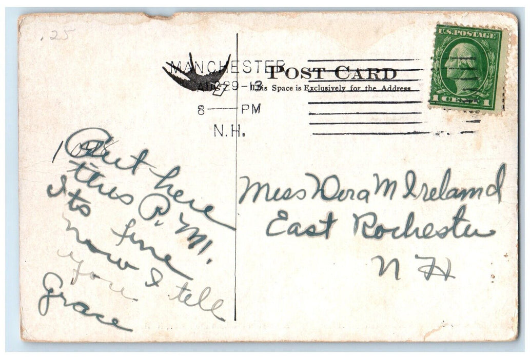 1913 Fishing Pine Island Park River Manchester New Hampshire NH Vintage Postcard