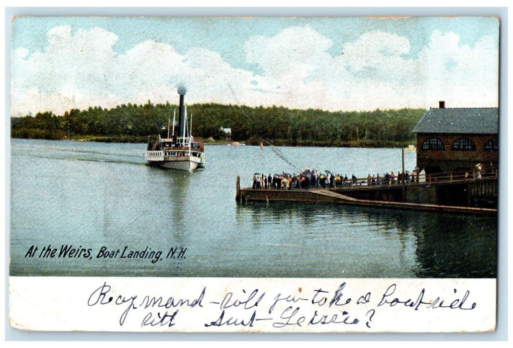 1905 Boat Landing Steamer Wharf Pier Dock Weirs New Hampshire Vintage Postcard