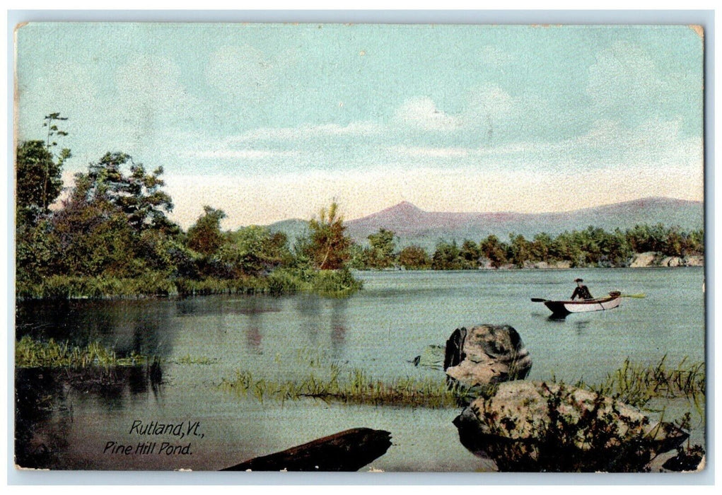 1910 Pine Hill Pond Canoe Boat River Rutland Vermont VT Vintage Antique Postcard