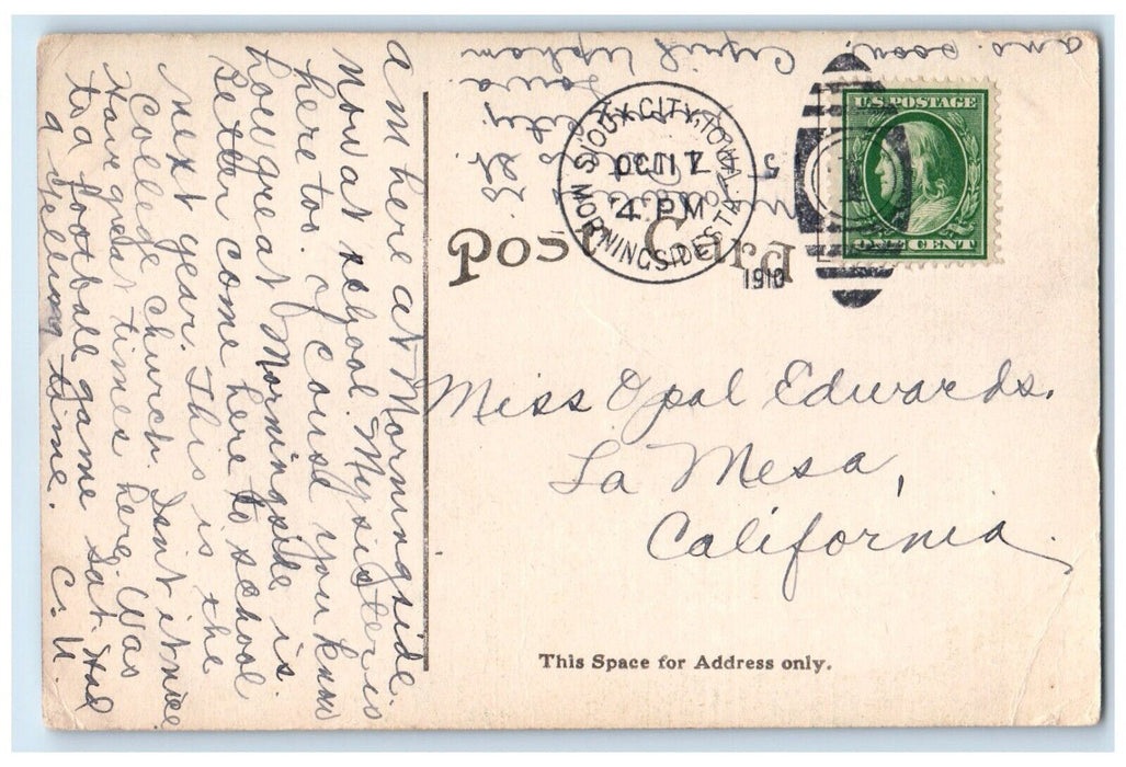 1910 Grace Methodist Episcopal Church Sioux City Iowa IA Posted Antique Postcard