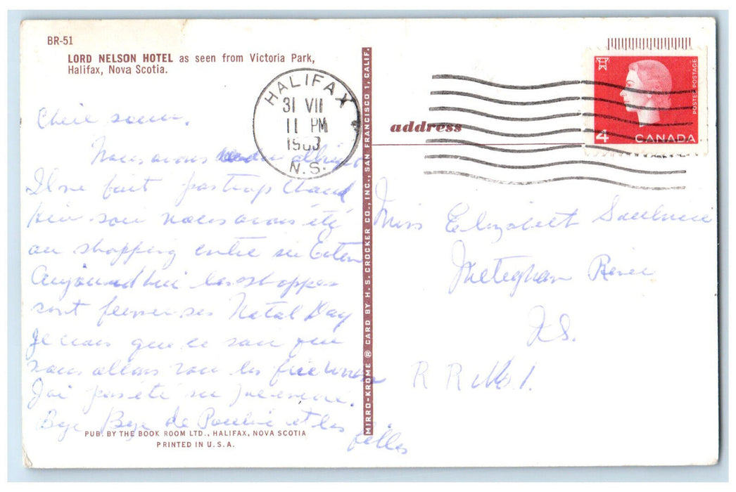 c1960's Lord Nelson Hotel Seen from Park Halifax Nova Scotia Canada Postcard
