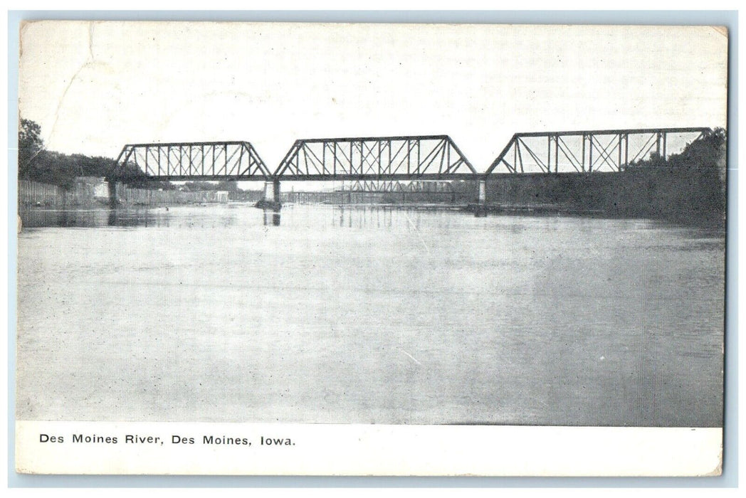 c1910's View Of Des Moines River Des Moines Iowa IA, Bridge Antique Postcard