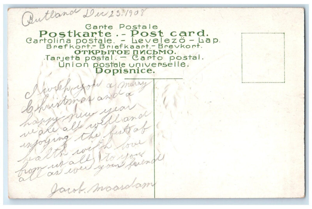 1908 Flowers Horseshoe Waiting For You In Rutland IA, Glitter Embossed Postcard