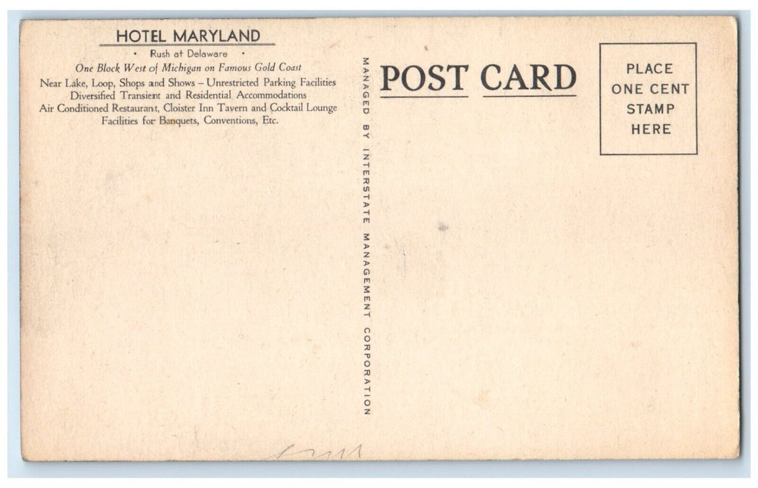 c1940's Hotel Maryland Building Street View Chicago Illinois IL Vintage Postcard