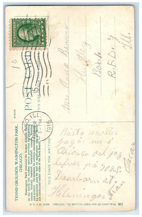 1916 Tennis Grounds Washington Park Chicago Illinois IL Posted Antique Postcard