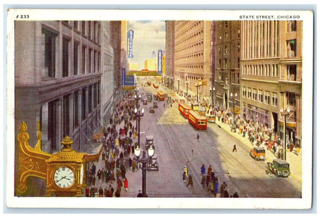 1948 View Of State Street Trolley Cars Chicago Illinois IL Vintage Postcard