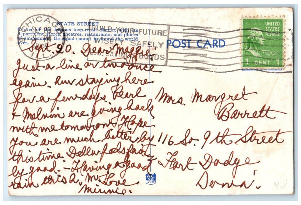 1948 View Of State Street Trolley Cars Chicago Illinois IL Vintage Postcard