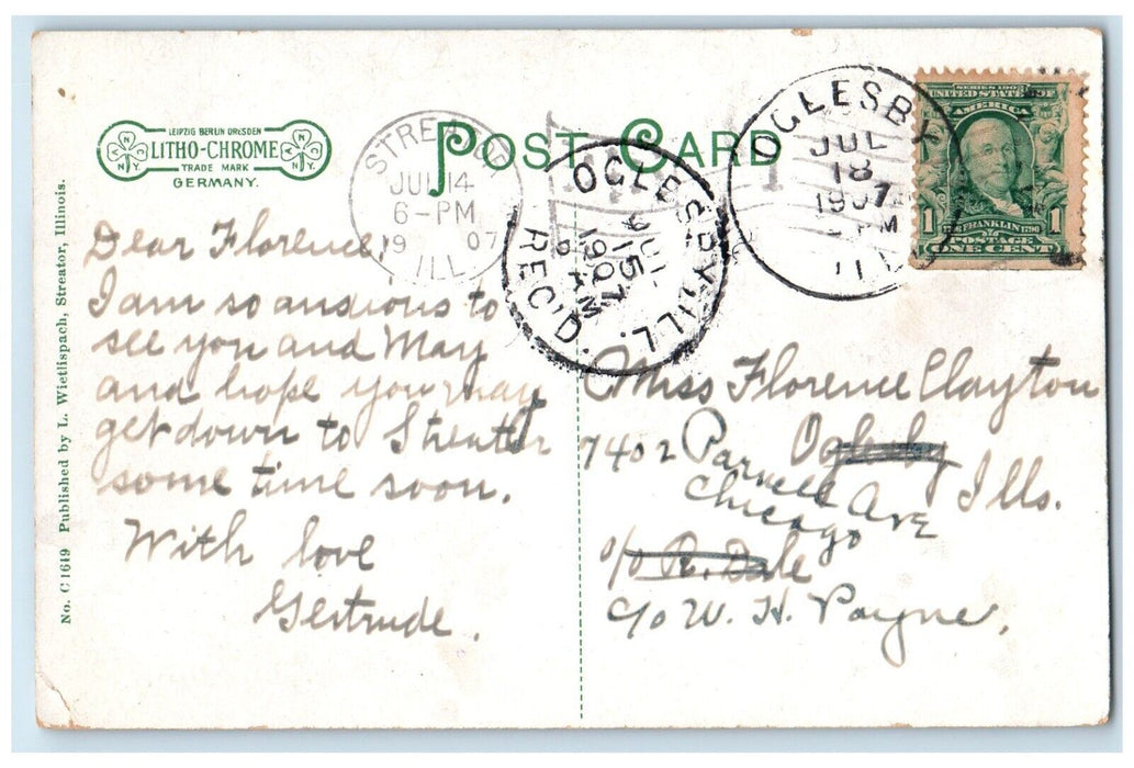 1907 Wagon Bridge Crossing Vermillion River Streator Illinois IL Posted Postcard