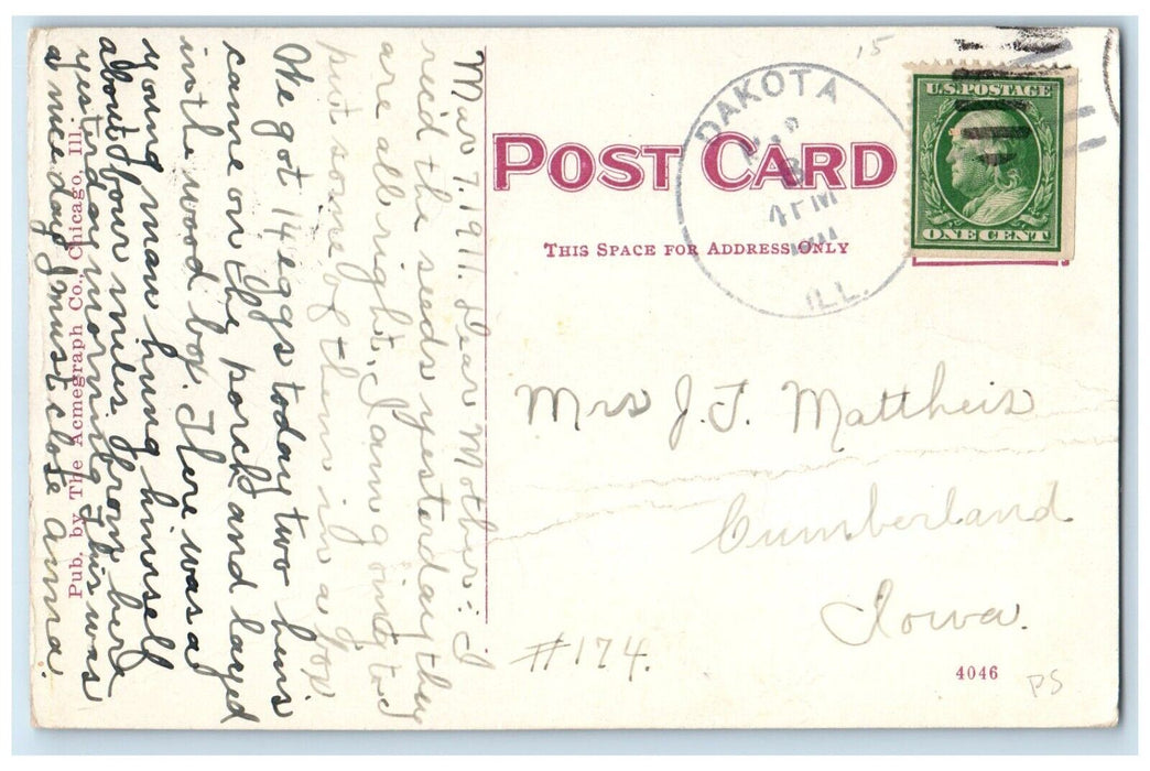 1911 Fountain In 3rd Ward Park Freeport Dakota Illinois IL Antique Postcard
