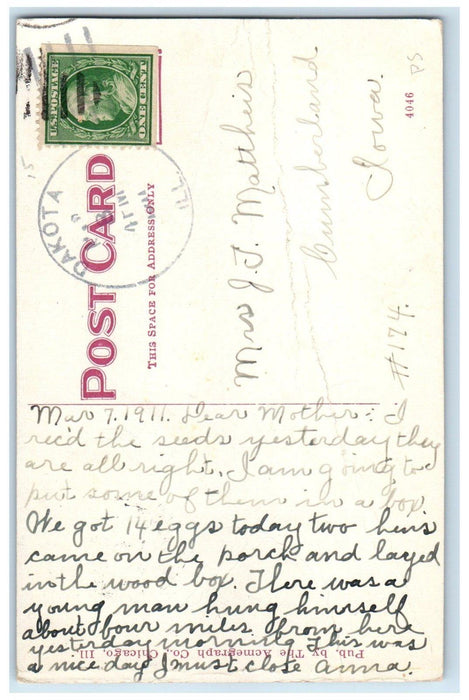 1911 Fountain In 3rd Ward Park Freeport Dakota Illinois IL Antique Postcard
