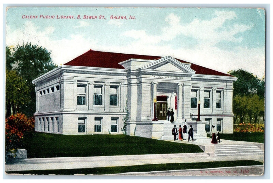 1909 Galena Public Library S. Bench St. Galena Illinois IL Antique Postcard