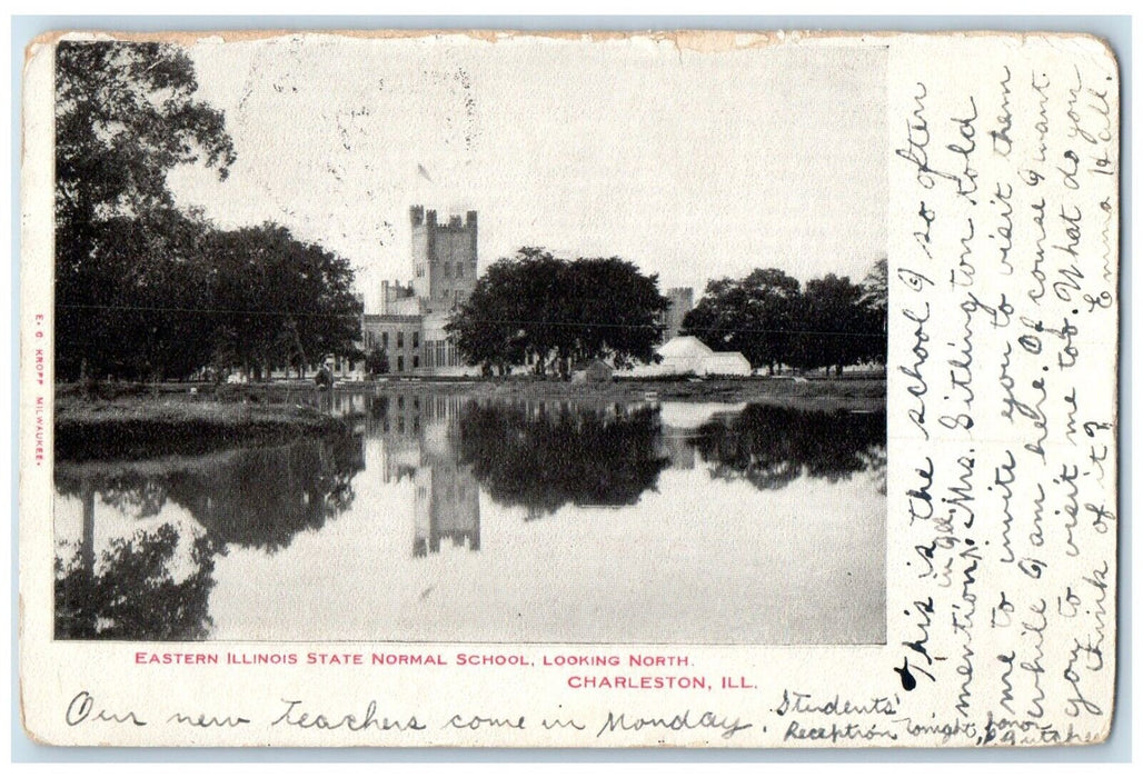 1908 Eastern Illinois State Normal School Looking North Charleston IL Postcard