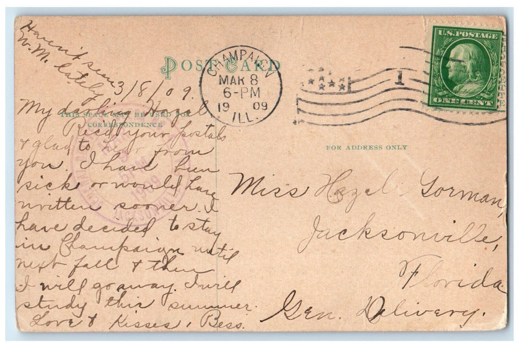 1909 Government Building Street View Champaign Illinois IL Antique Postcard