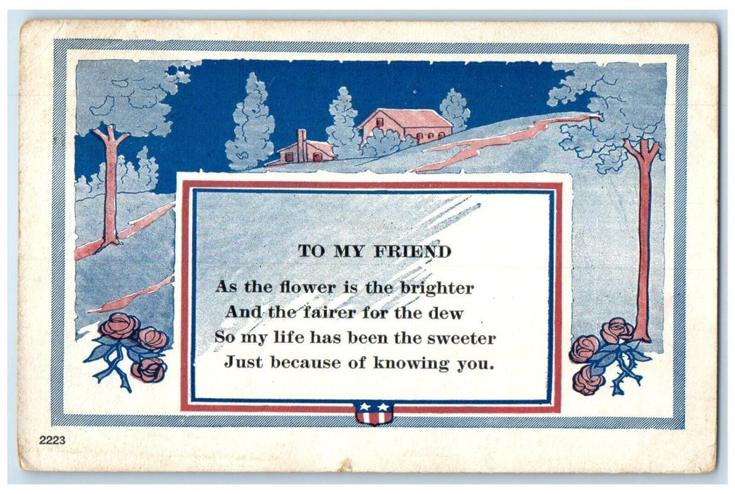 c1920 To My Friend Poem Letters Flowers House Orange Springs Florida FL Postcard