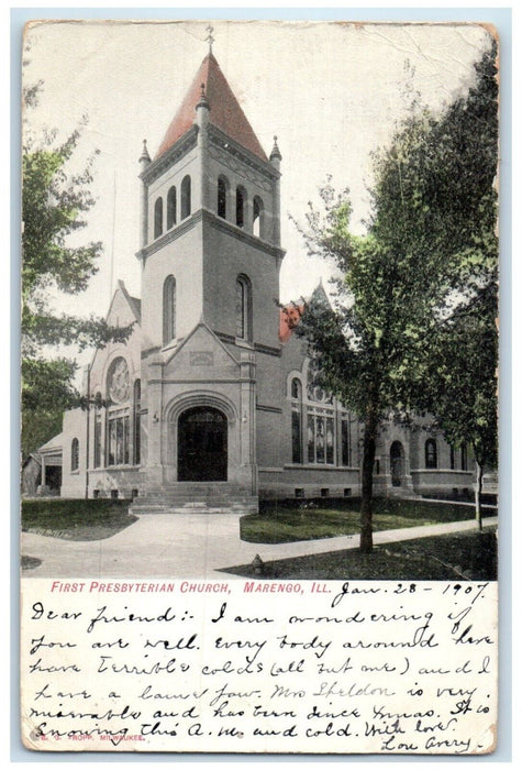 1907 First Presbyterian Church Entrance Marengo Illinois IL Antique Postcard