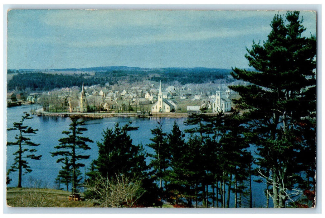 1952 Mahone Bay Seaport Town On The Coast of Nova Scotia Canada Postcard