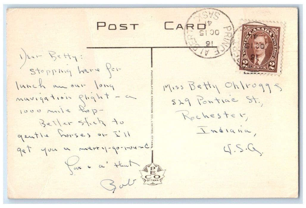 1941 Saskatchewan River Prince Albert Saskatchewan Canada Posted Postcard