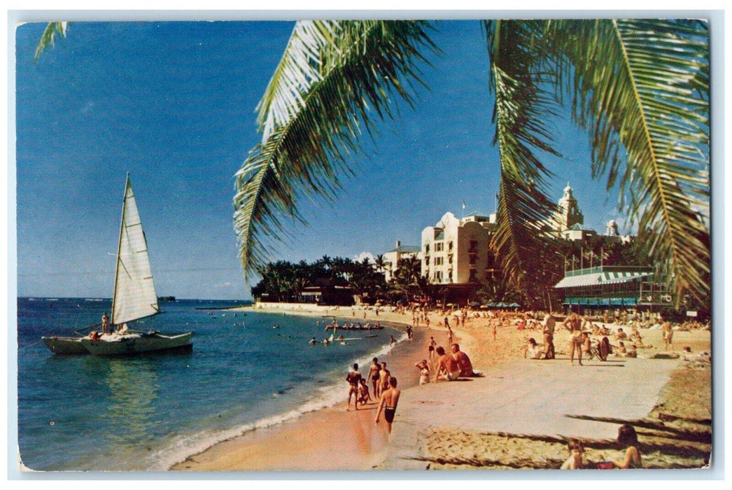 c1960 Waikiki Beach Royal Hawaiian Hotel Playground Island Oahu TH HI Postcard