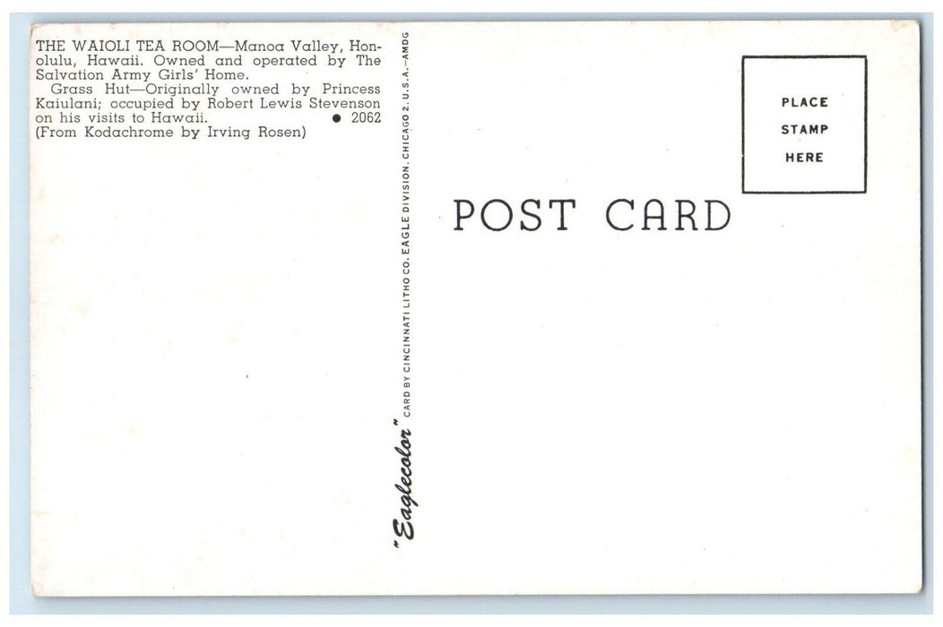 c1960 Waioli Tea Room Manoa Valley Army Girls Home Honolulu Hawaii HI Postcard