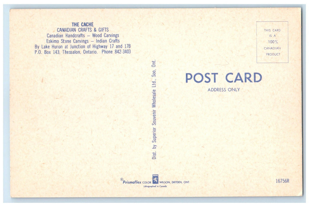 c1960's The Cache Canadian Crafts & Gifts Thessalon Ontario Canada Postcard