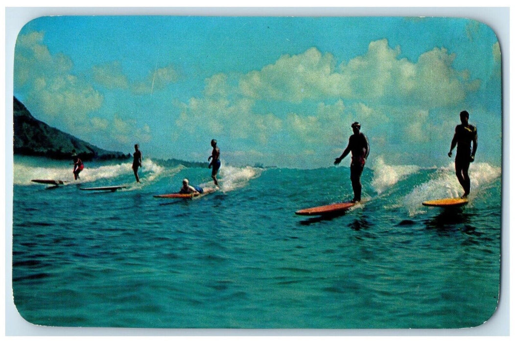 c1960 Waikiki Surfers Differing Little Sport Hawaiians Honolulu Hawaii Postcard