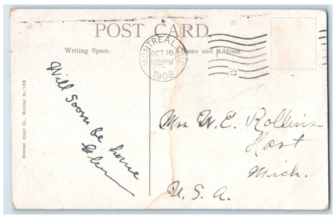 1908 Steamboat Battling Waves Lachine Rapids Montreal Quebec Canada Postcard