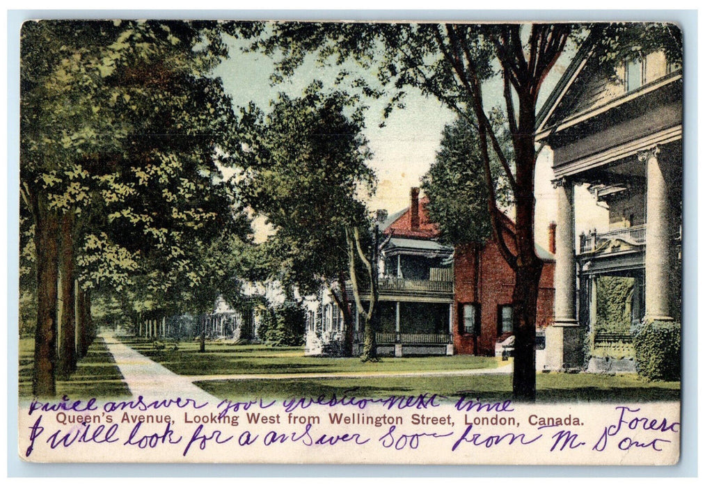 1907 Queens Avenue Looking West from Wellington Street London Canada Postcard