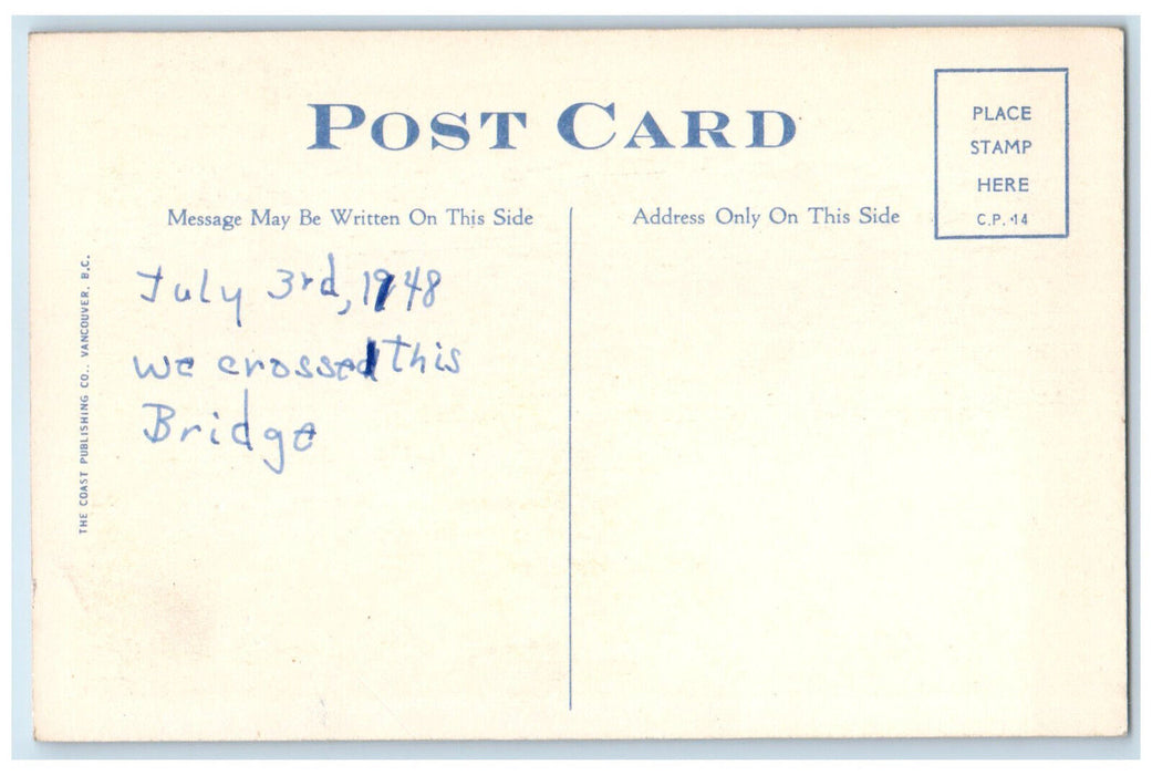 1948 Burrard Bridge Vancouver British Columbia Canada Vintage Postcard