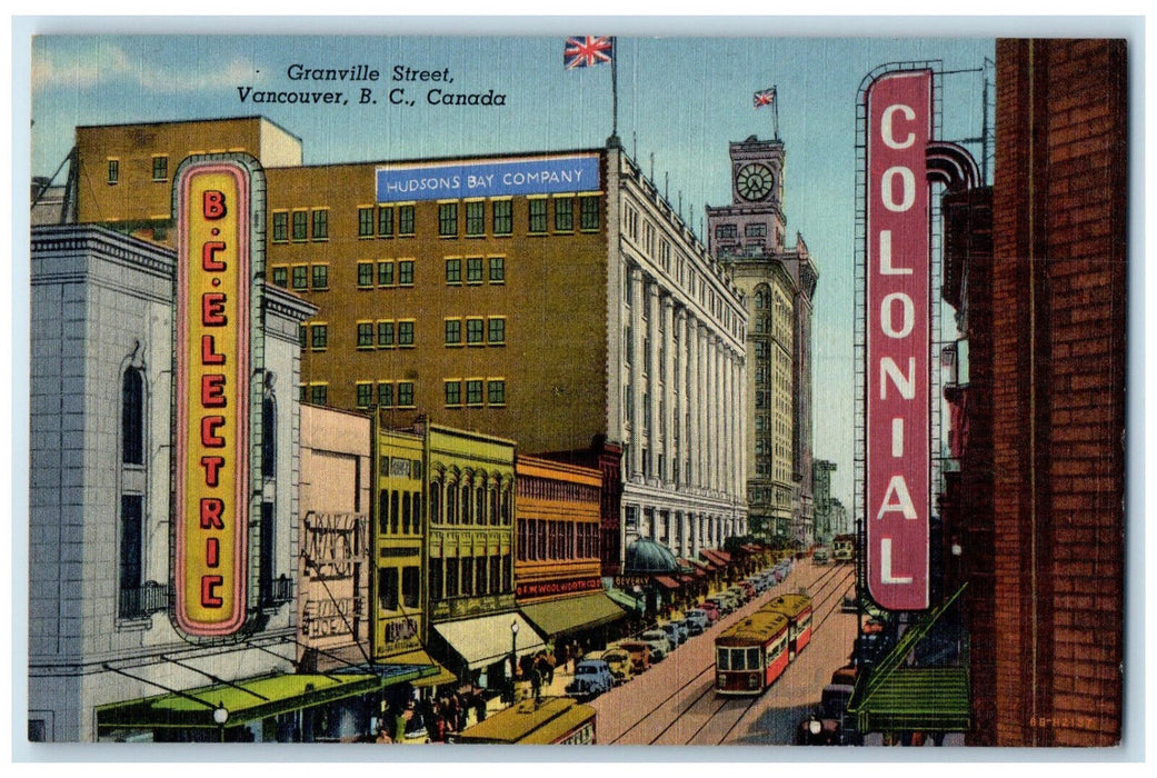 c1940's BC Electric Granville Street Vancouver British Columbia Canada Postcard