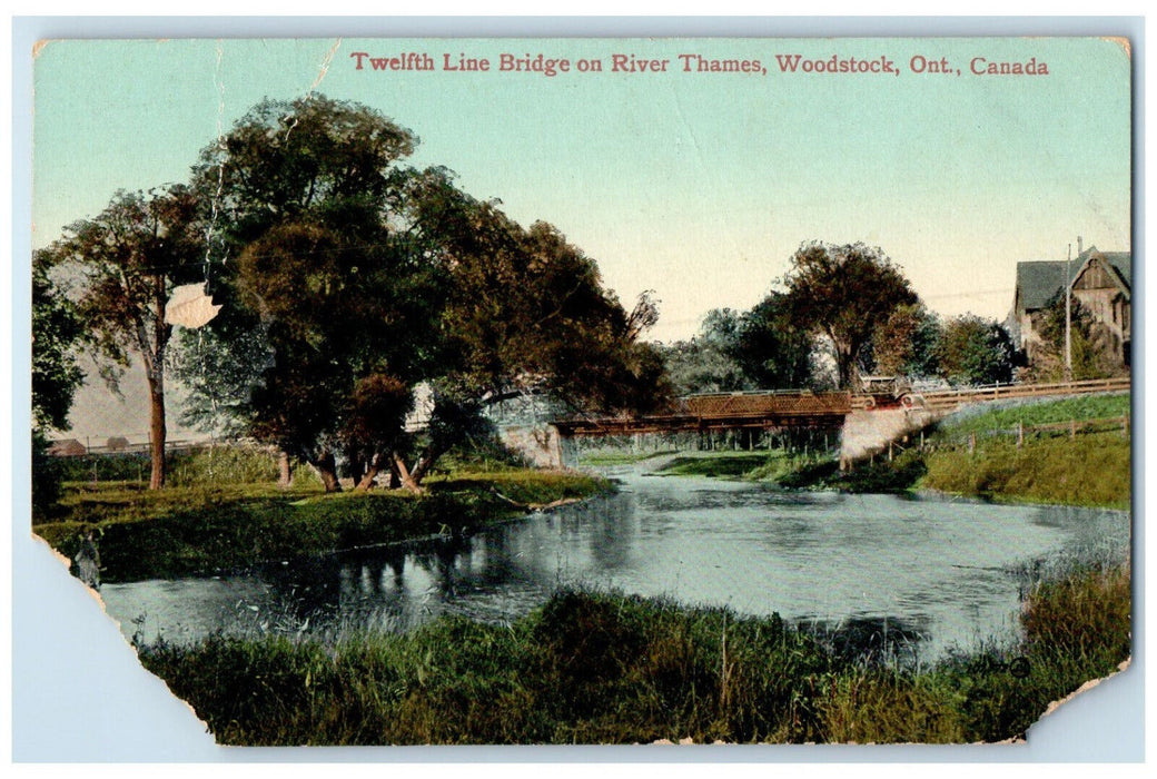 1912 Twelfth Line Bridge on Riveer Thames Woodstock Ontario Canada Postcard