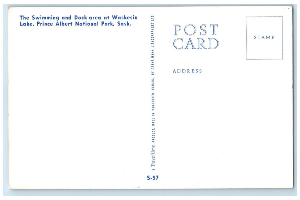 c1960's The Swimming and Dock Area at Waskesiu Lake Saskatchewan Canada Postcard