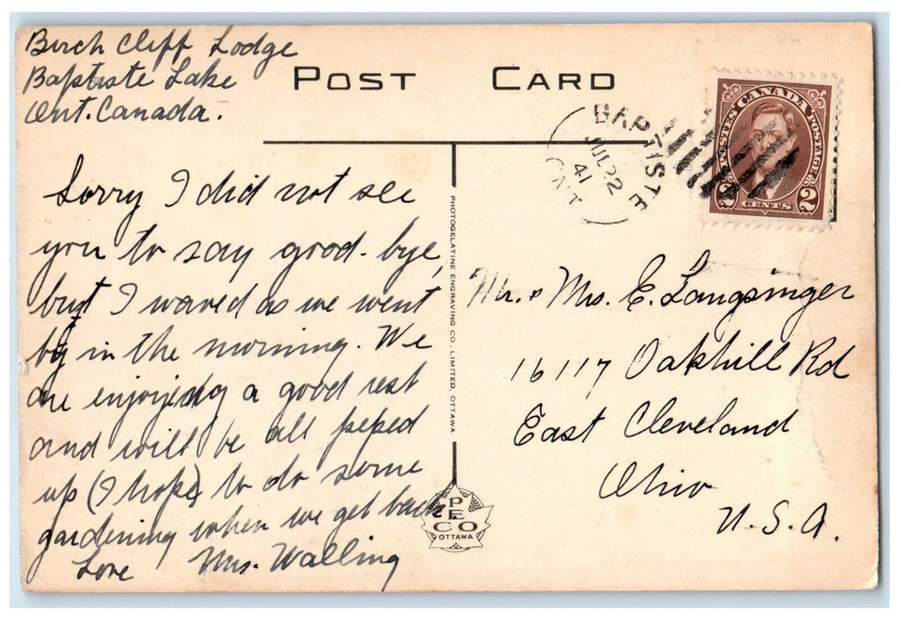 1941 Fishing Scene Near Birch Cliff Lodge Baptiste Lake Ontario Canada Postcard